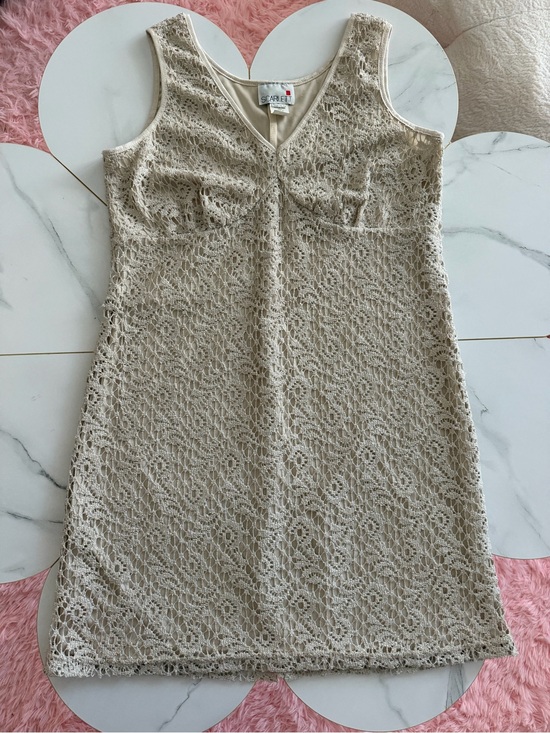 Scarlett Dresses & Skirts - Scarlett Minimalist quiet luxury Crochet Lace Sleeveless Shift Dress in Beige
